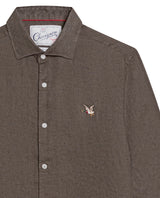 Men's Shirt: Long Sleeve 100% Linen Male - Green 617G204 - 7