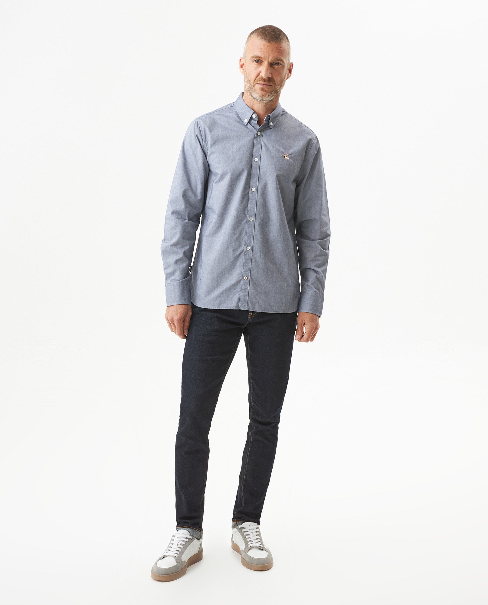 Men's Oxford Long Sleeve Shirtin Cotton - Black - 3