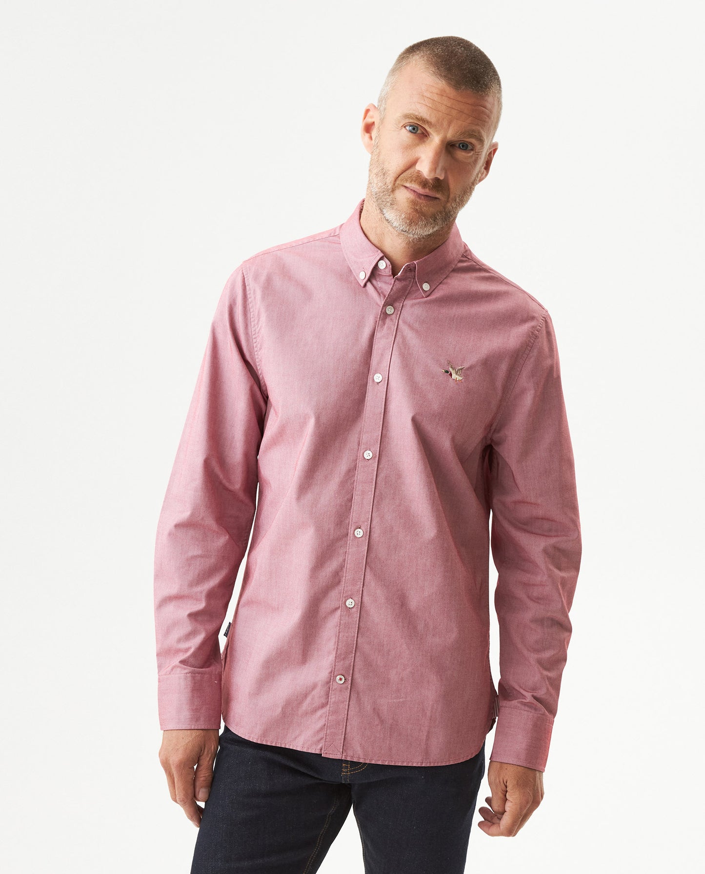 Men's Oxford Long Sleeve Shirt in Cotton - Red - 2