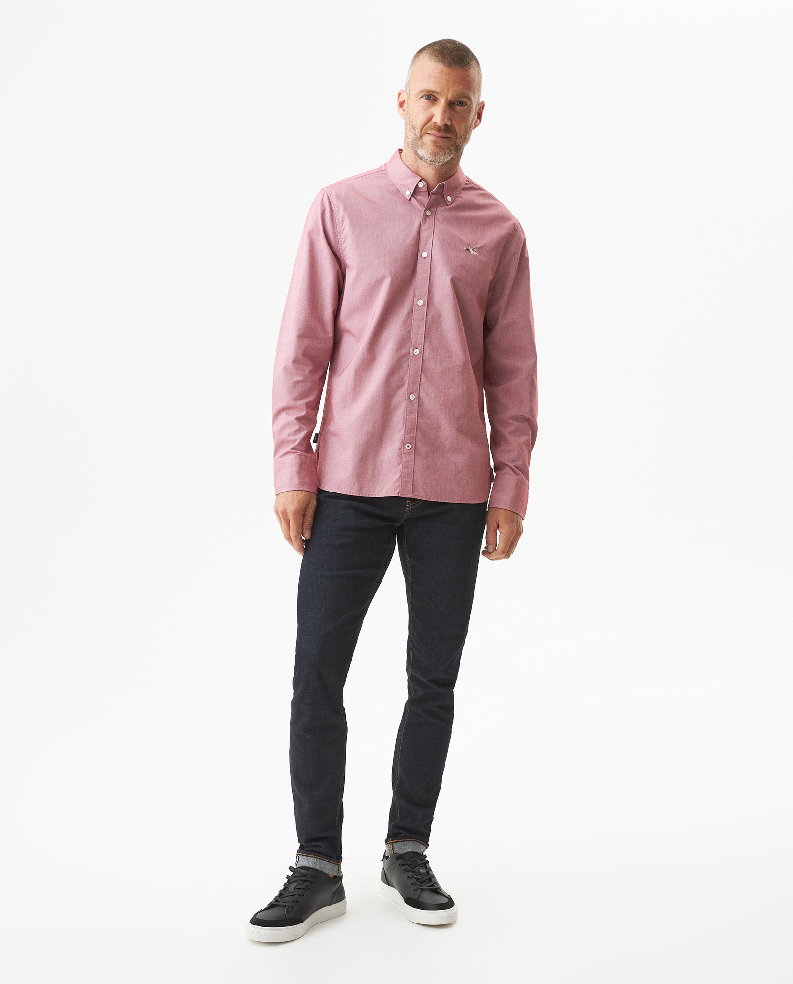 Men's Oxford Long Sleeve Shirt in Cotton - Red - 3