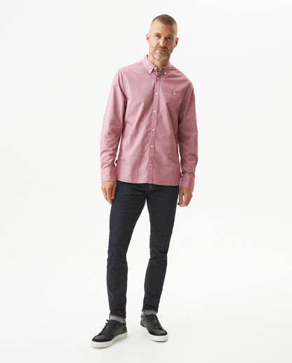 Men's Oxford Long Sleeve Shirt in Cotton - Red - 3