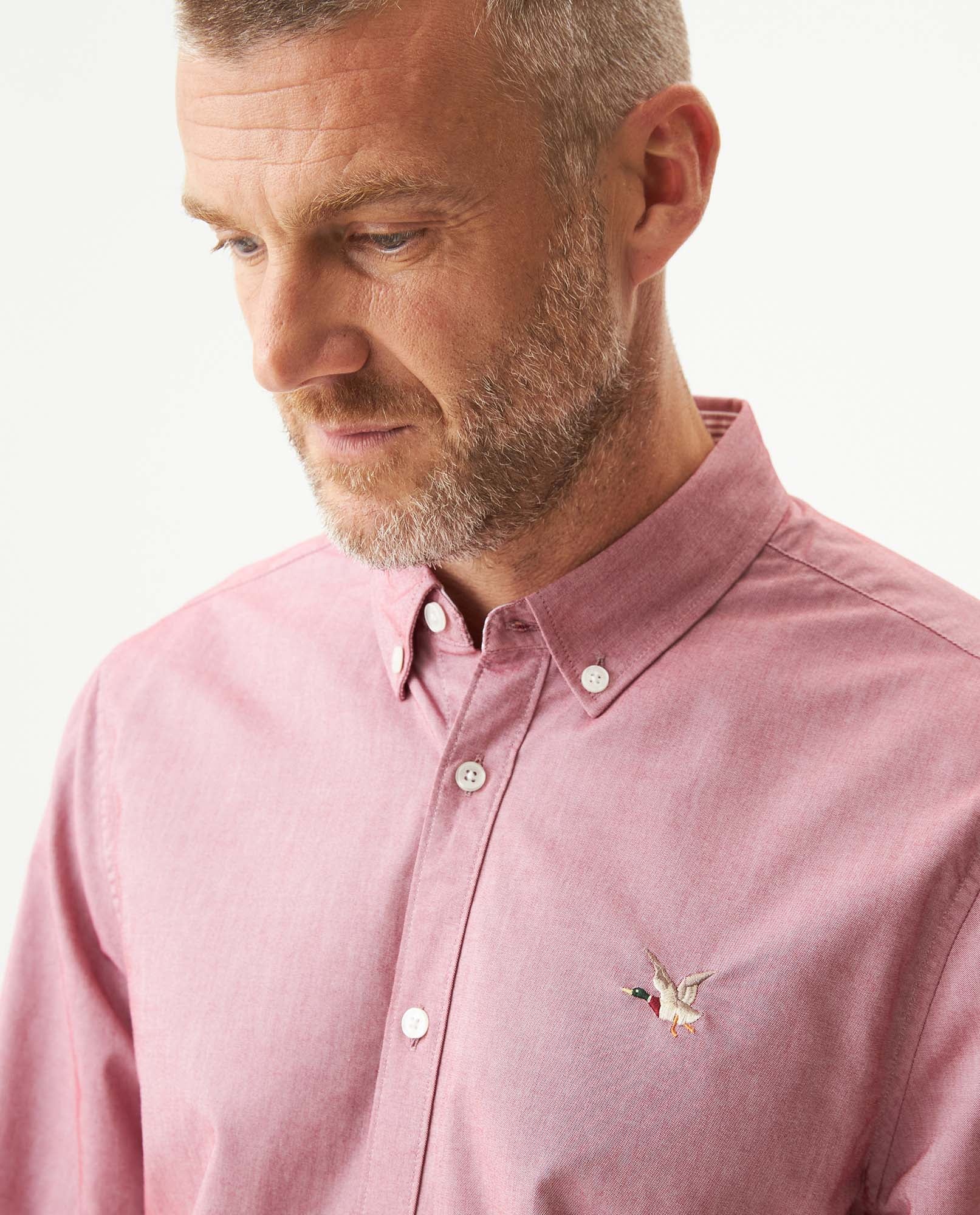 Men's Oxford Long Sleeve Shirt in Cotton - Red - 4