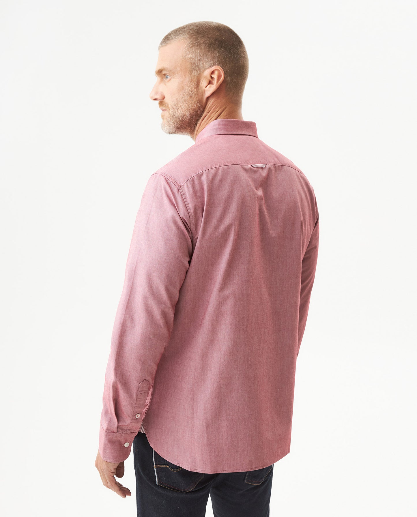 Men's Oxford Long Sleeve Shirt in Cotton - Red - 5