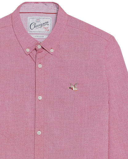 Men's Oxford Long Sleeve Shirt in Cotton - Red - 7