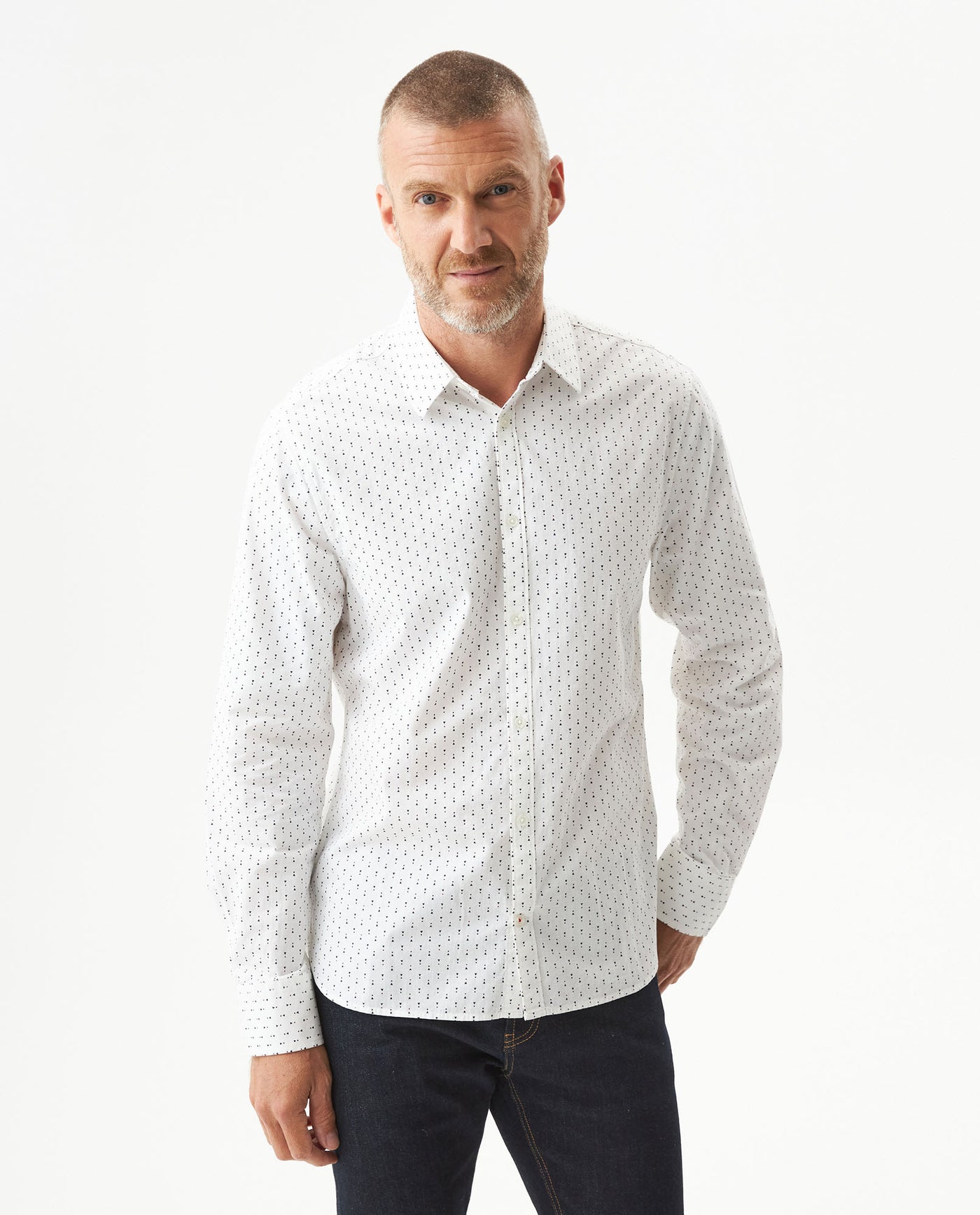 Camisa Mini Print Manga Larga para Hombre en Algodón - White 63_617G402_BLA110601_0