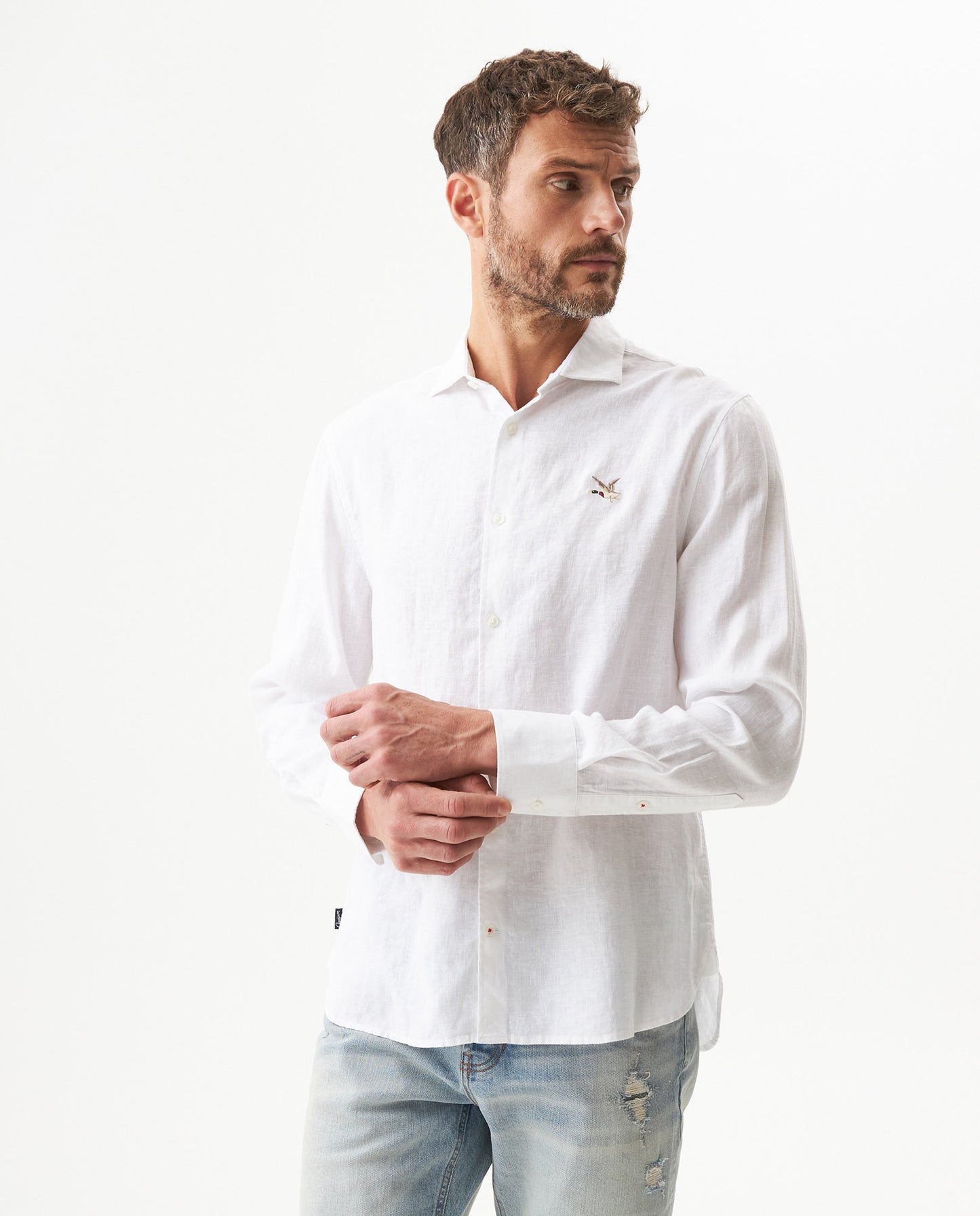 Men's Long Sleeve Linen Shirt - White - 2