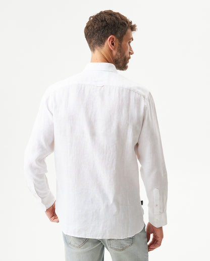 Men's Long Sleeve Linen Shirt - White - 5