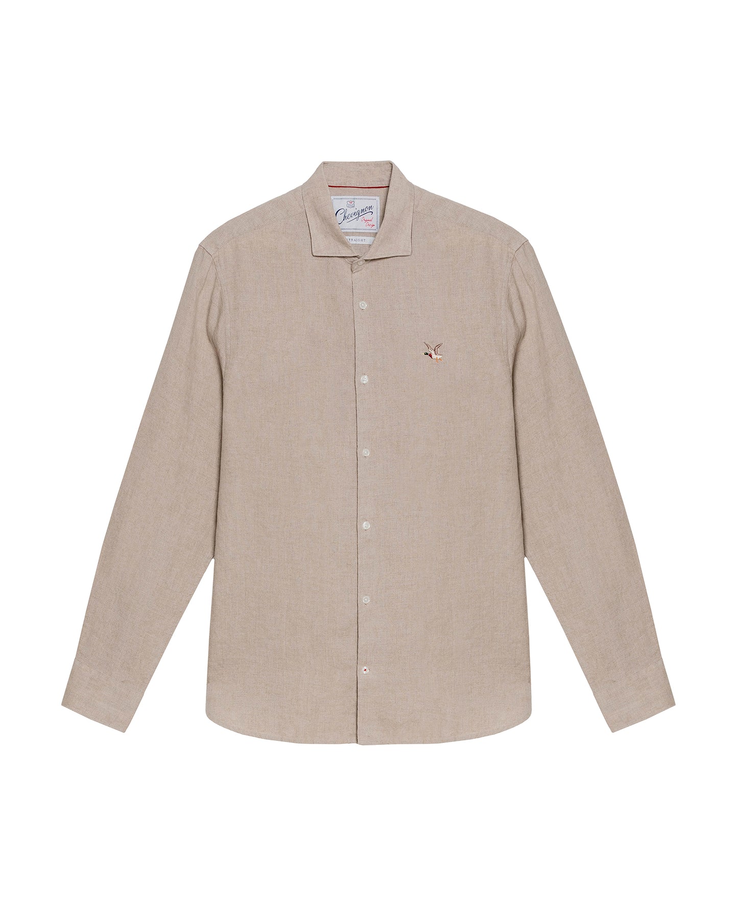 Men's Long Sleeve Linen Shirt - Khaki - 1