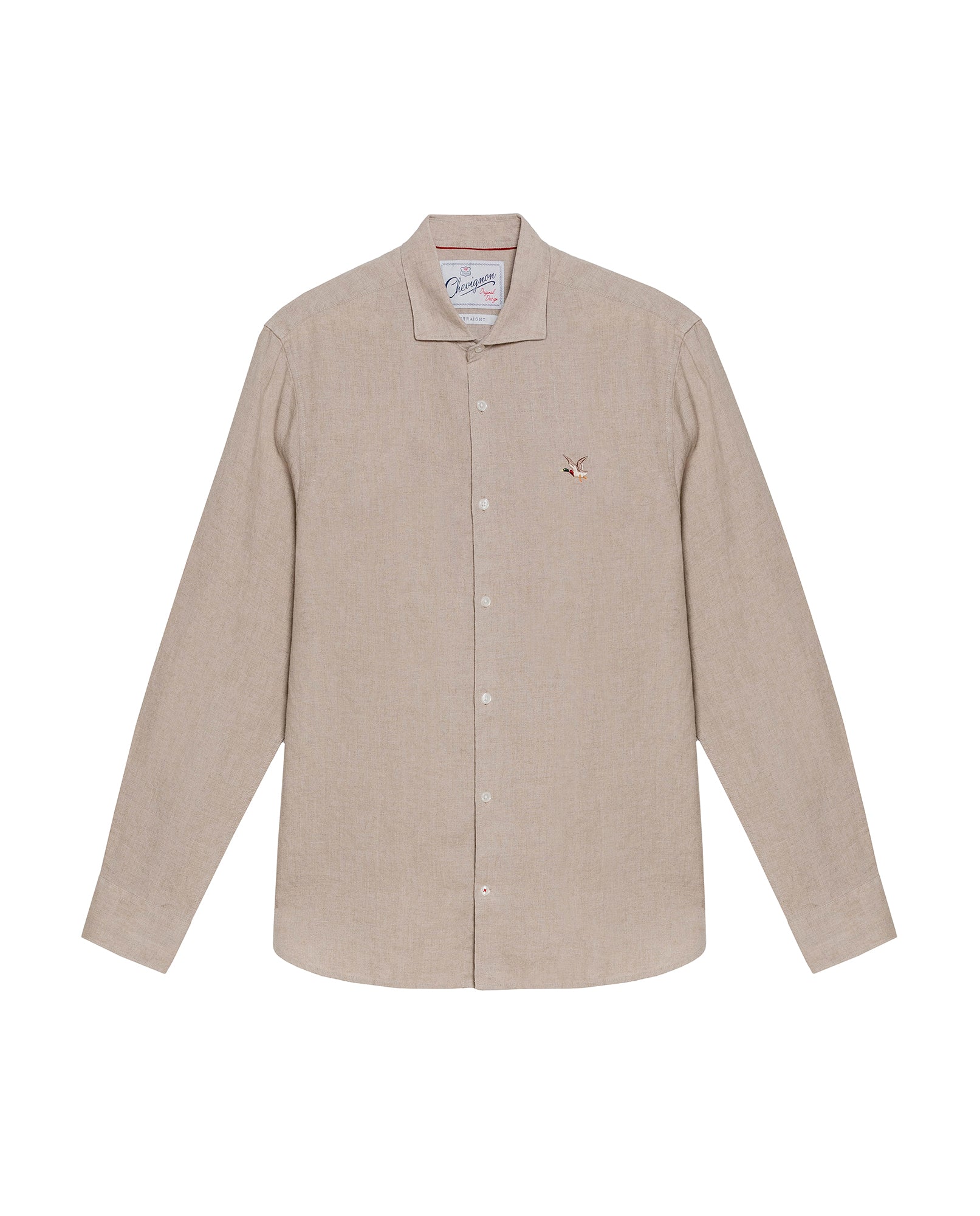 Men's Long Sleeve Linen Shirt - Khaki - 1