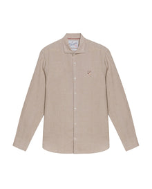 Men's Long Sleeve Linen Shirt - Khaki - 1