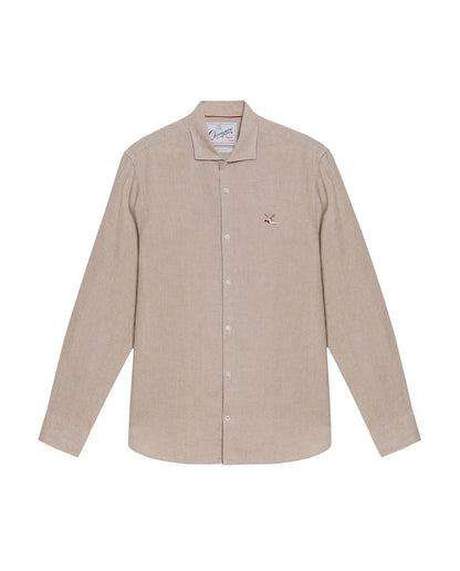 Men's Long Sleeve Linen Shirt - Khaki - 1
