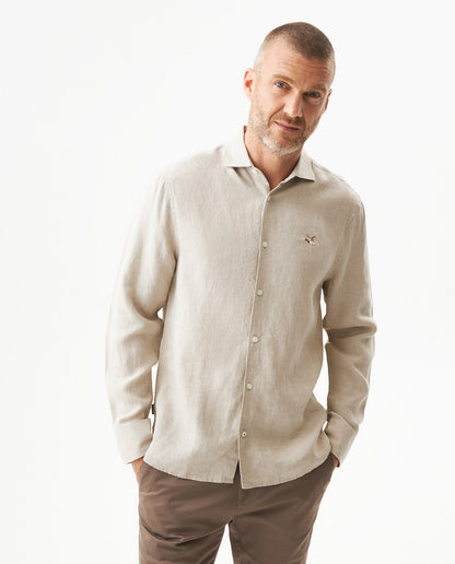 Men's Long Sleeve Linen Shirt - Khaki - 2