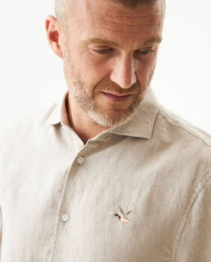 Men's Long Sleeve Linen Shirt - Khaki - 4