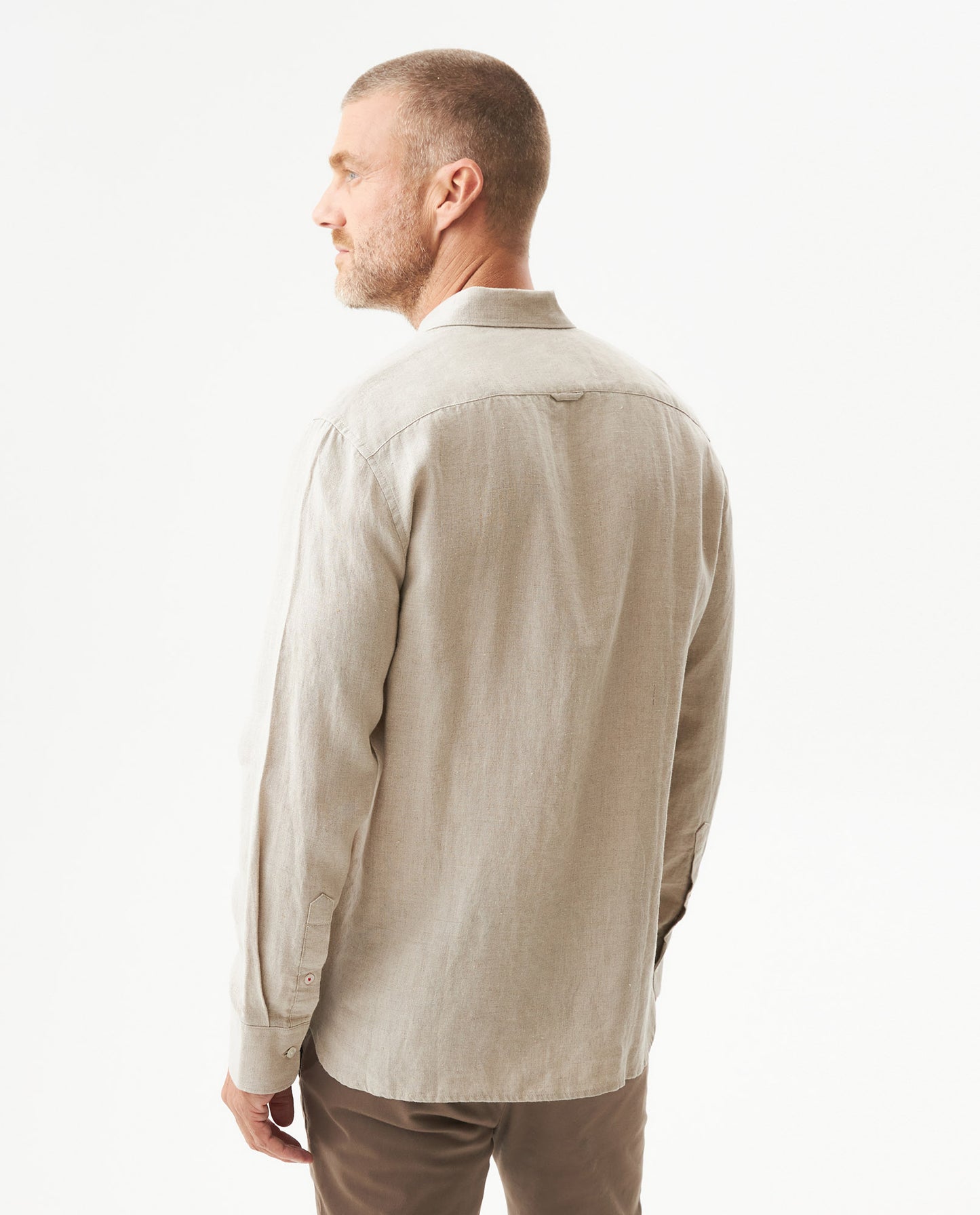 Men's Long Sleeve Linen Shirt - Khaki - 5