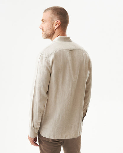Men's Long Sleeve Linen Shirt - Khaki - 5