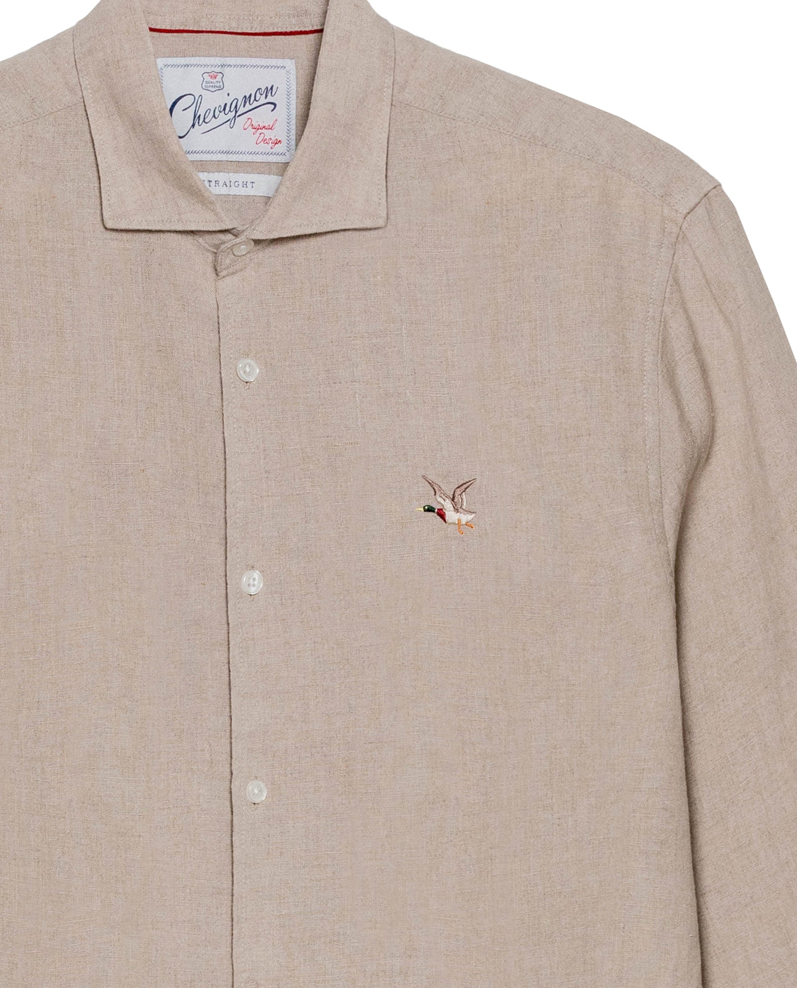 Men's Long Sleeve Linen Shirt - Khaki - 7