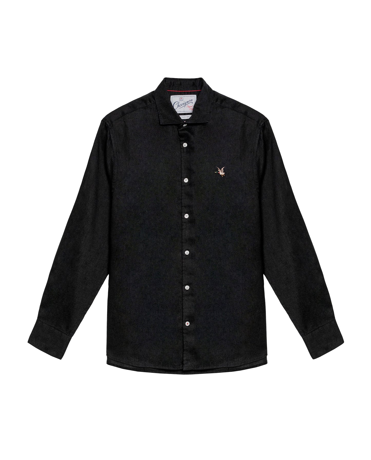 Men's Long Sleeve Linen Shirt - Black - 1