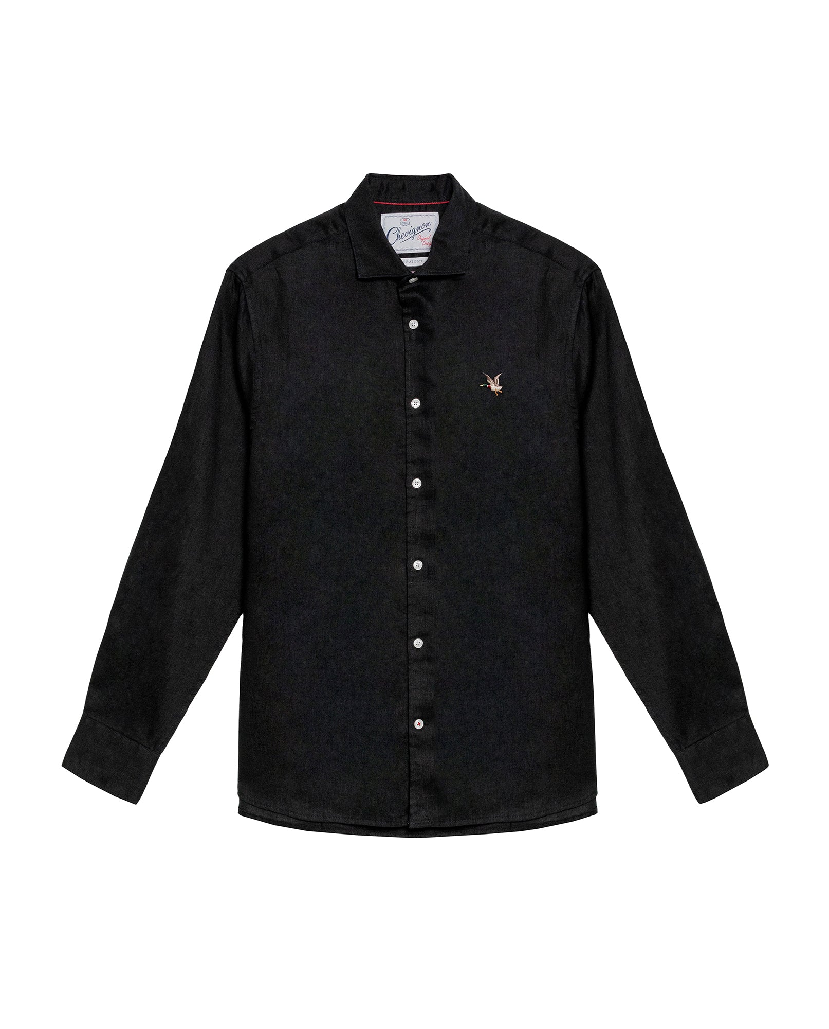 Men's Long Sleeve Linen Shirt - Black - 1