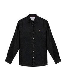 Men's Long Sleeve Linen Shirt - Black - 1