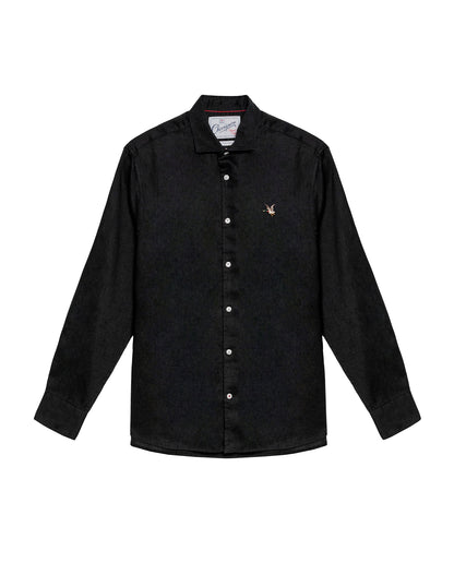 Men's Long Sleeve Linen Shirt - Black - 1