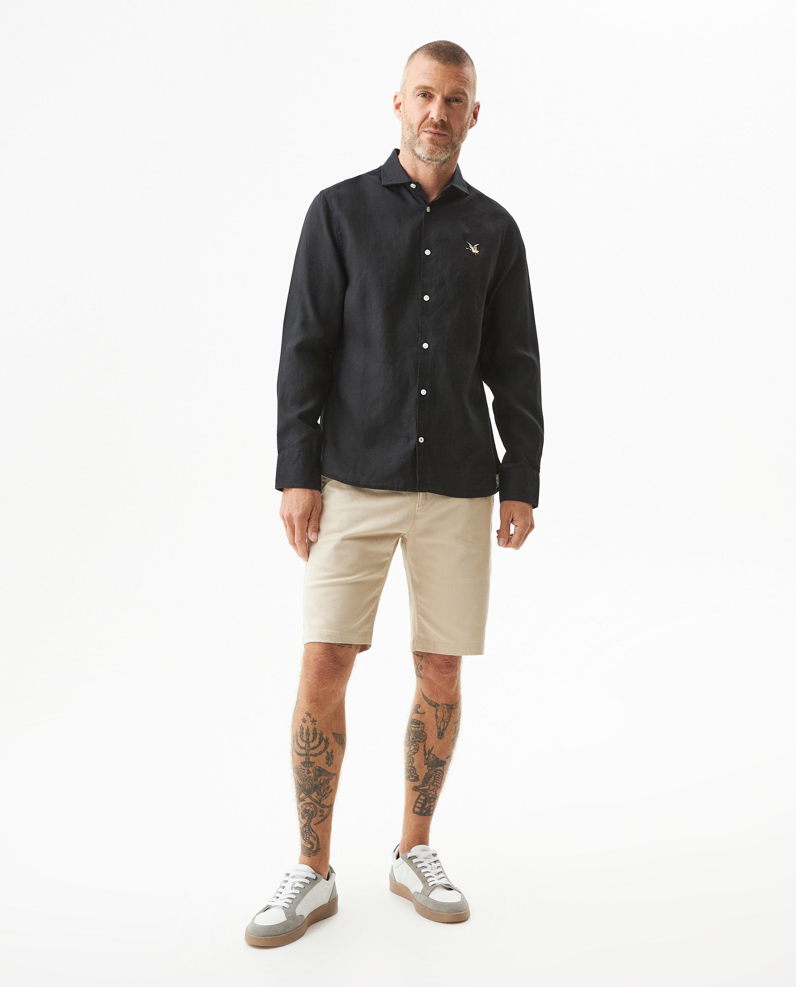 Men's Long Sleeve Linen Shirt - Black - 3