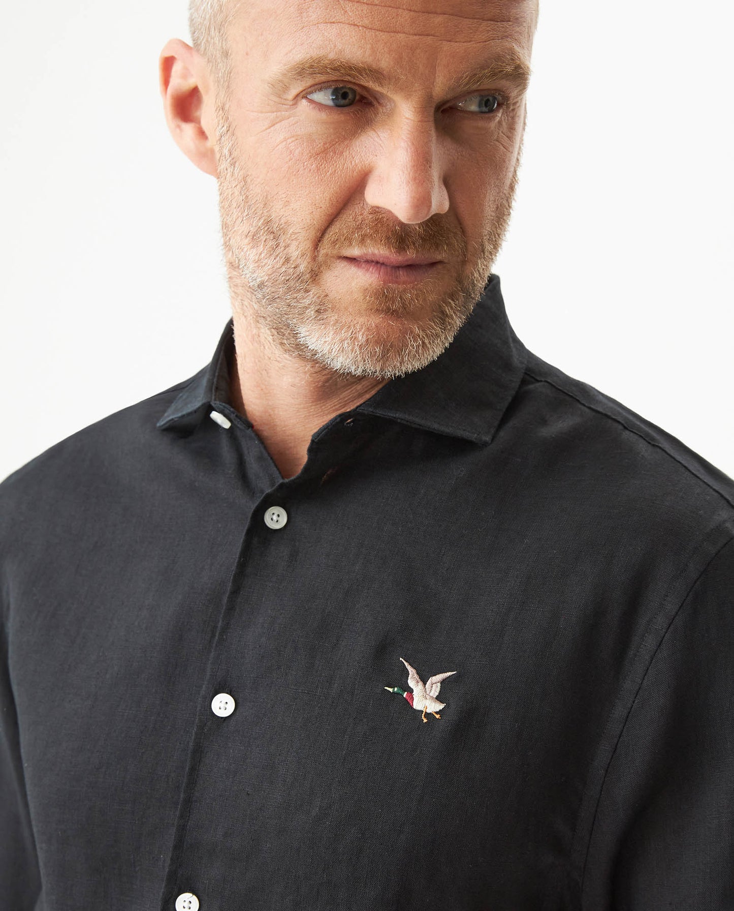 Men's Long Sleeve Linen Shirt - Black - 4