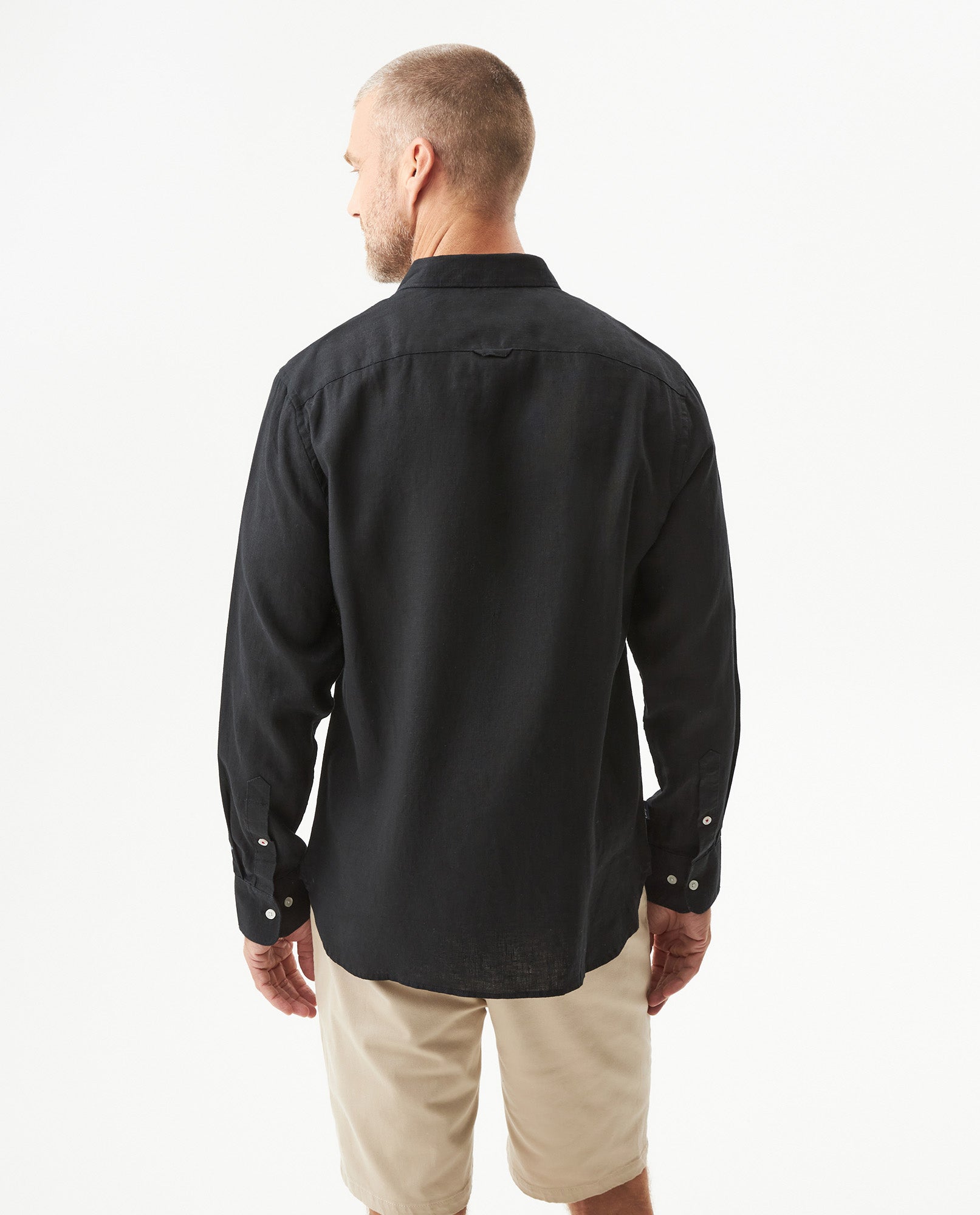 Men's Long Sleeve Linen Shirt - Black - 5