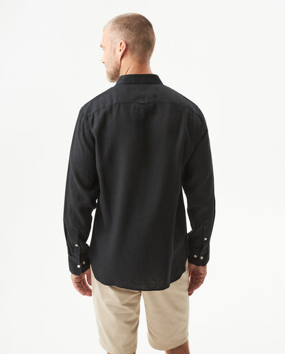 Men's Long Sleeve Linen Shirt - Black - 5