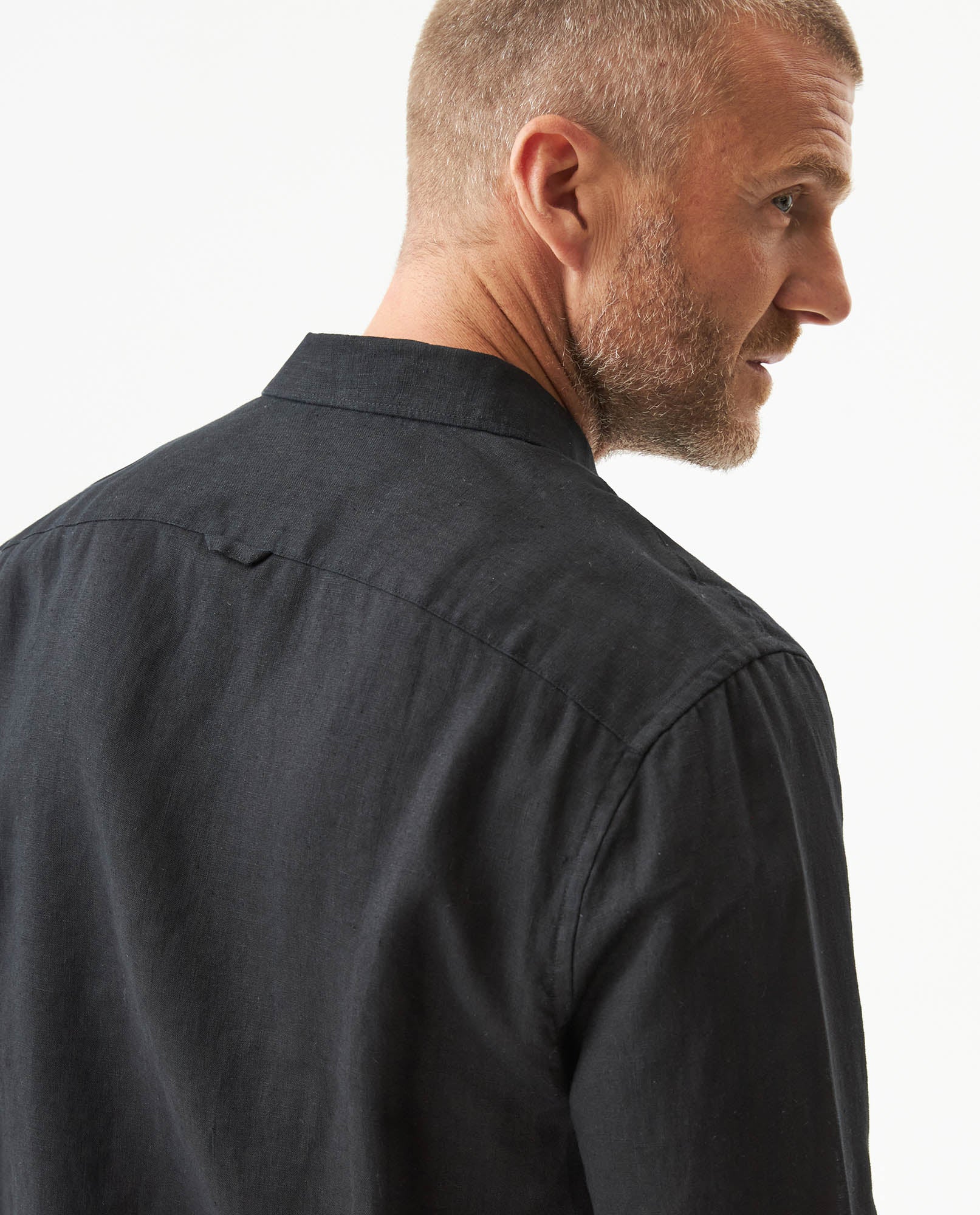 Men's Long Sleeve Linen Shirt - Black - 6