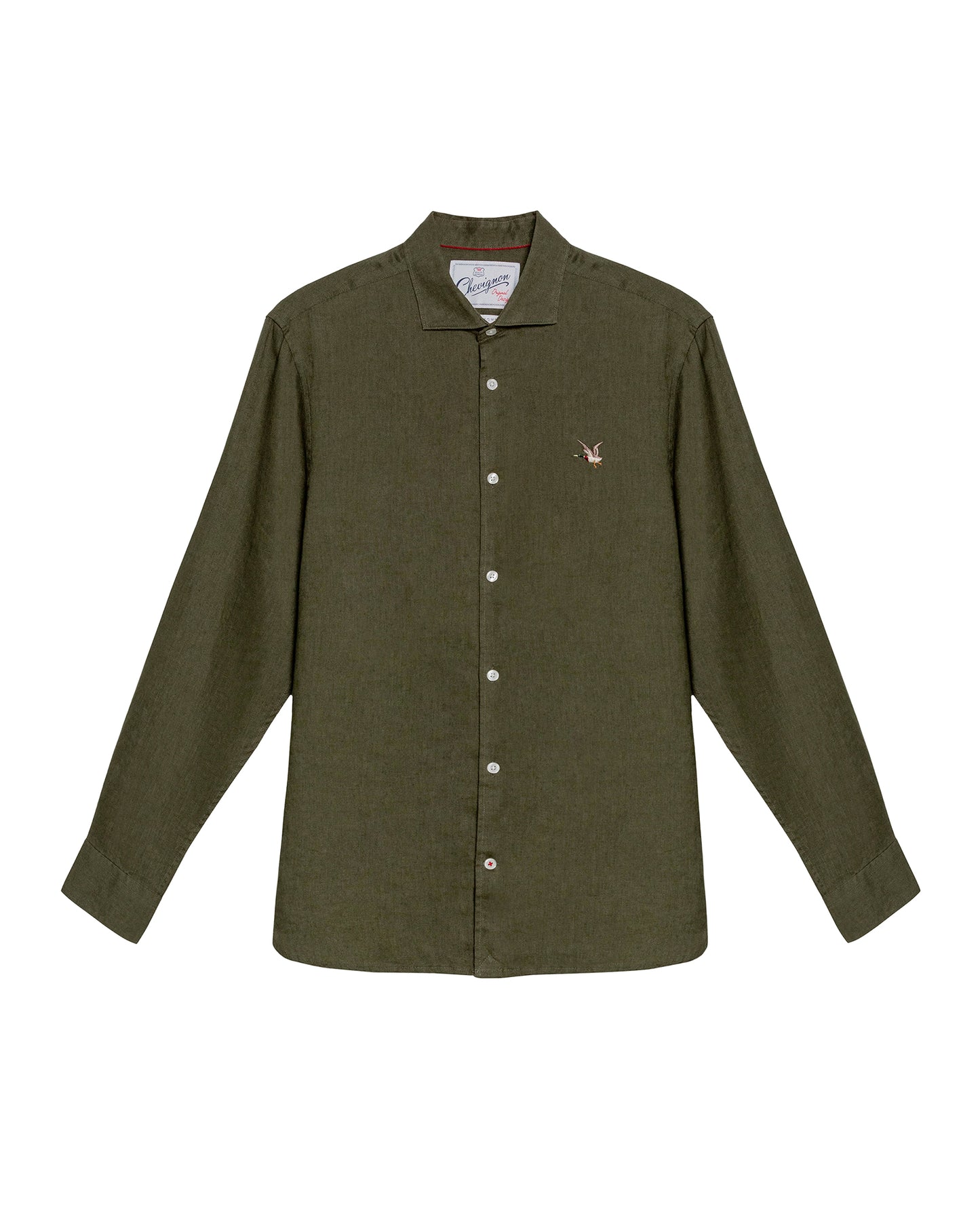 Men's Long Sleeve Linen Shirt - Green - 1