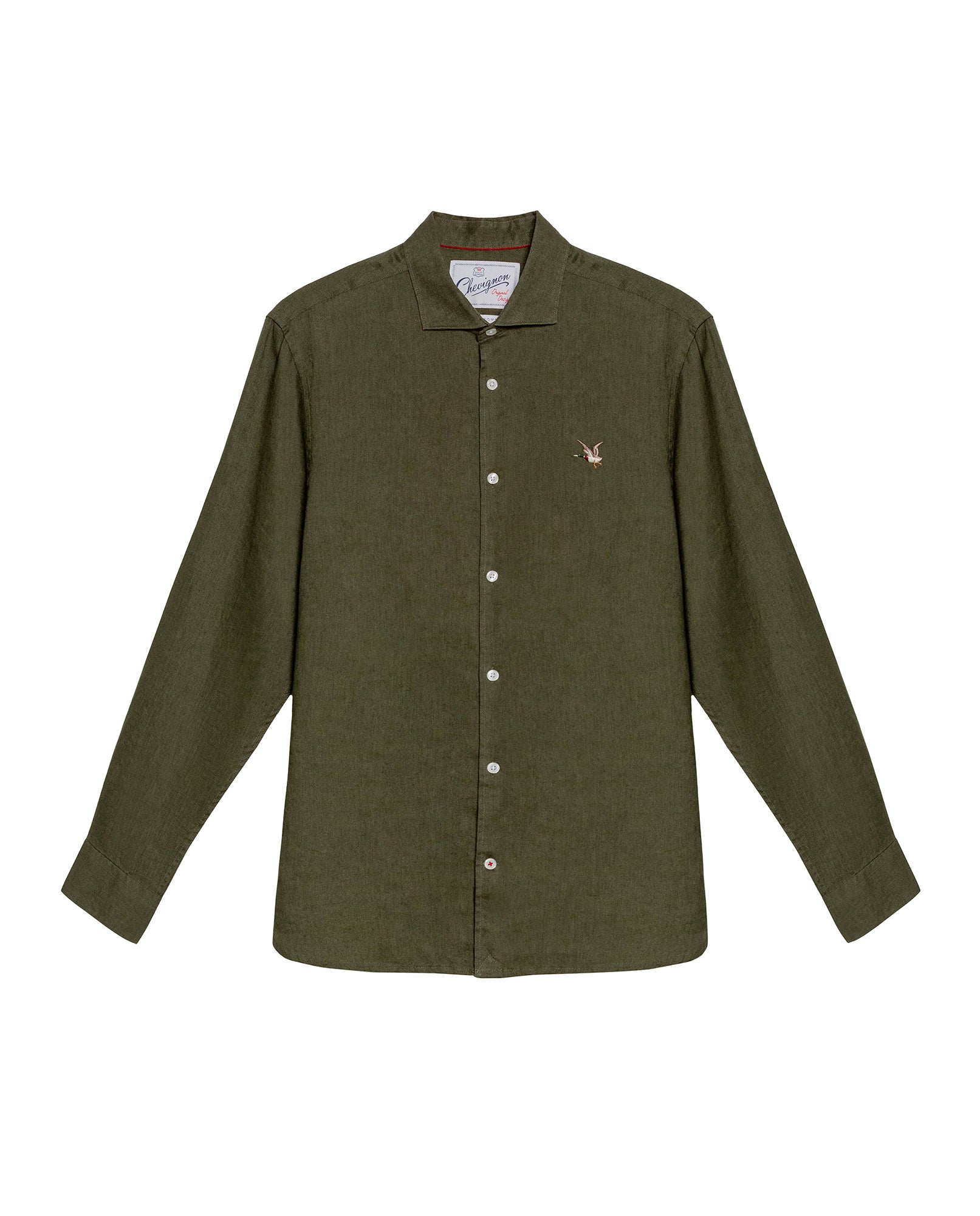 Men's Long Sleeve Linen Shirt - Green - 1