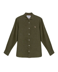 Men's Long Sleeve Linen Shirt - Green - 1