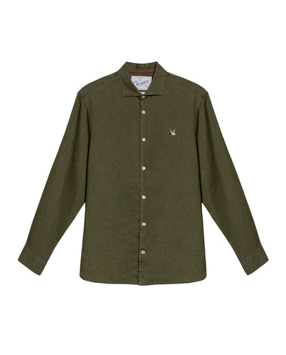 Men's Long Sleeve Linen Shirt - Green - 1