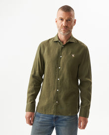 Men's Long Sleeve Linen Shirt - Green - 2