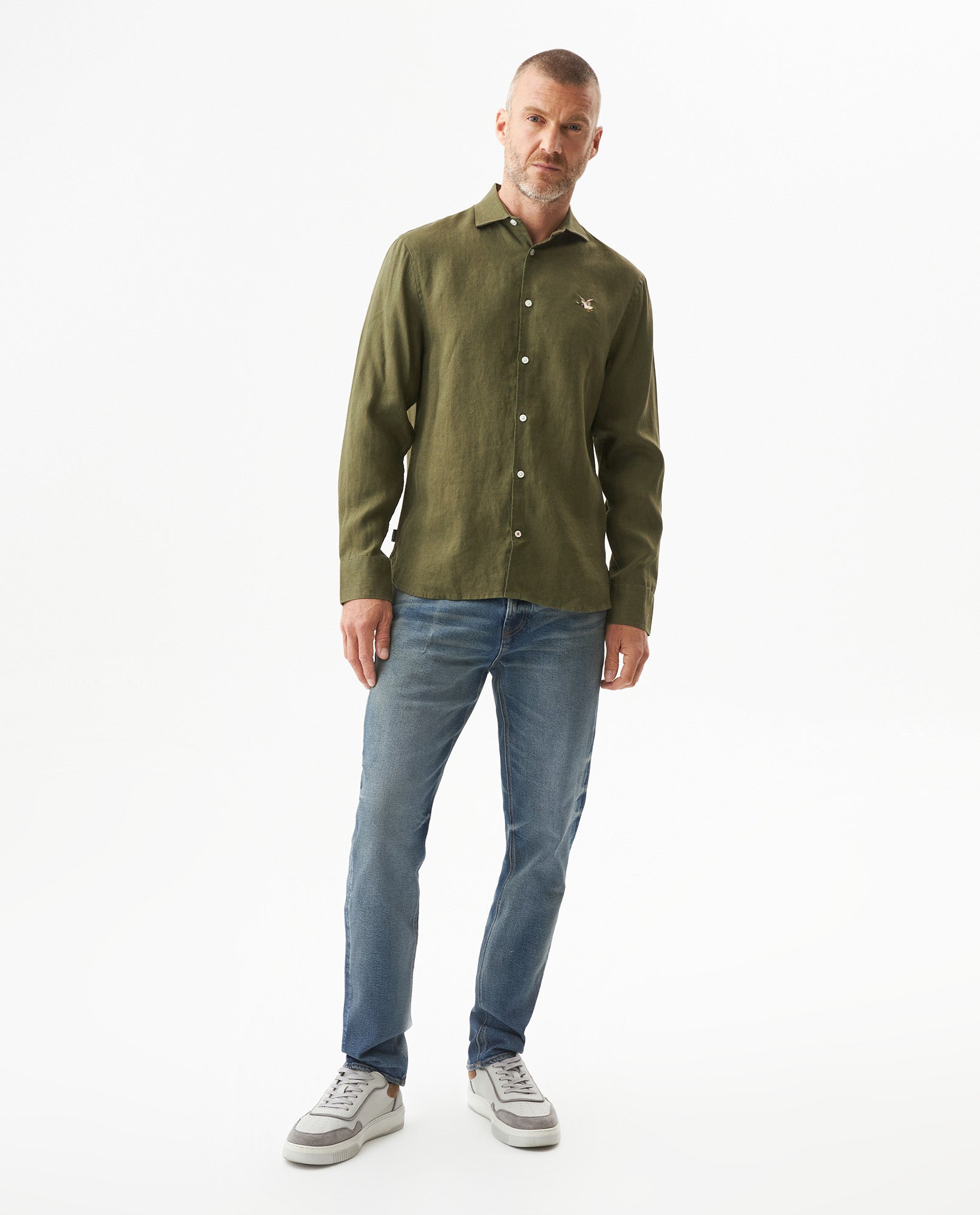 Men's Long Sleeve Linen Shirt - Green - 3
