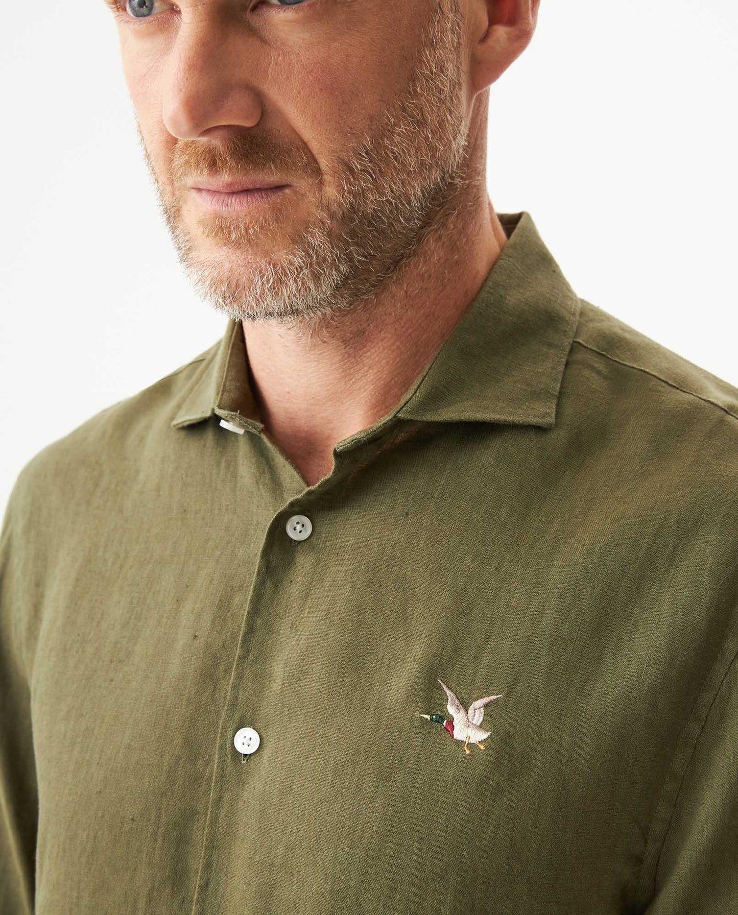 Men's Long Sleeve Linen Shirt - Green - 4