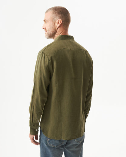 Men's Long Sleeve Linen Shirt - Green - 5