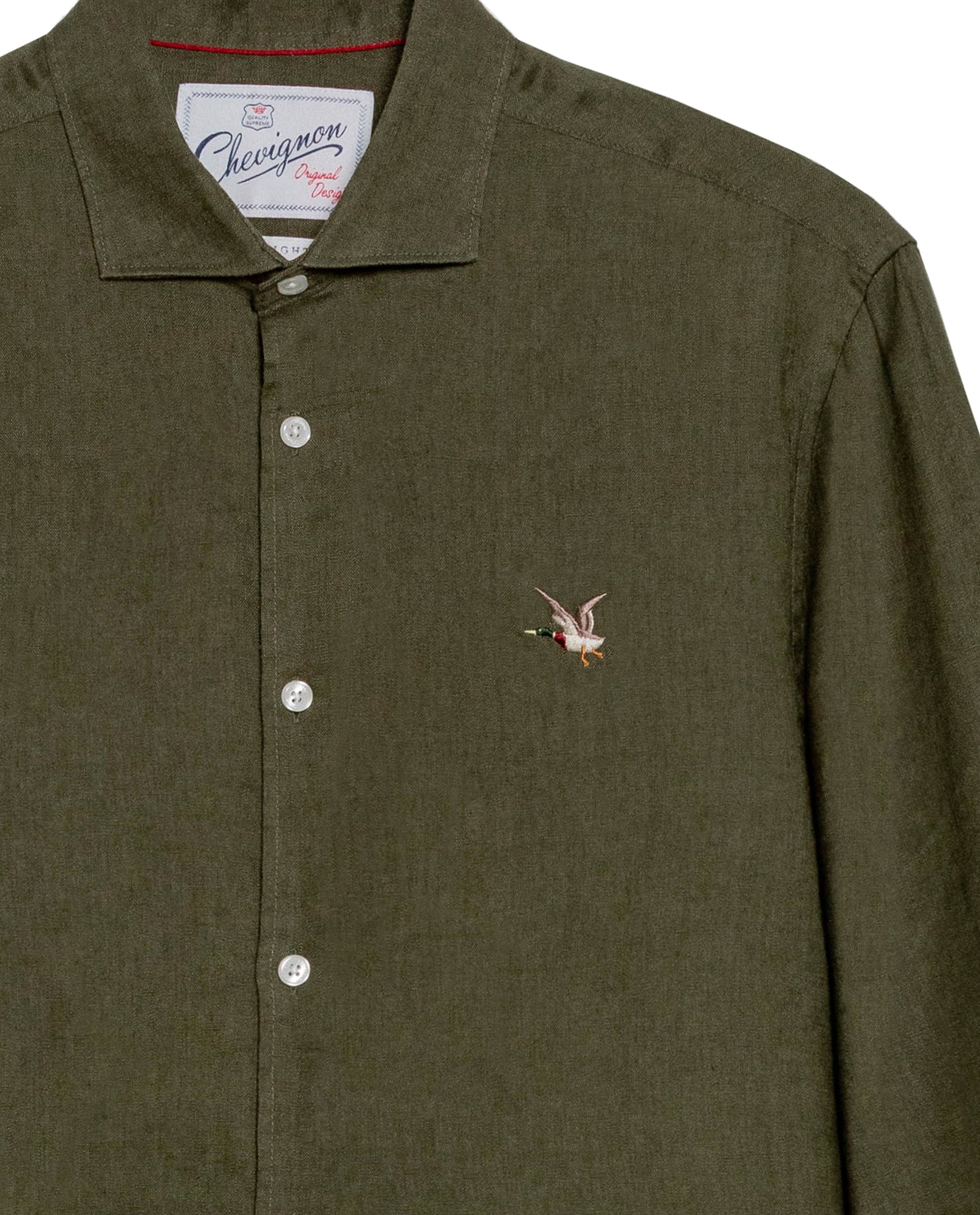 Men's Long Sleeve Linen Shirt - Green - 7