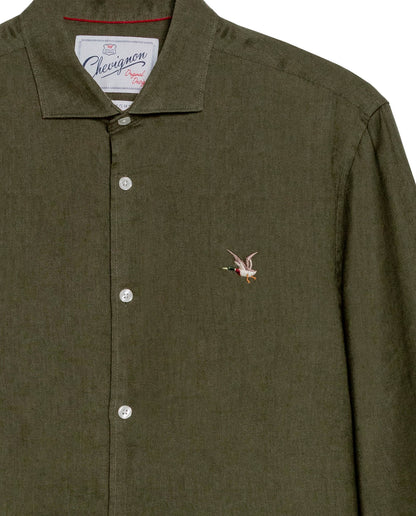 Men's Long Sleeve Linen Shirt - Green - 7