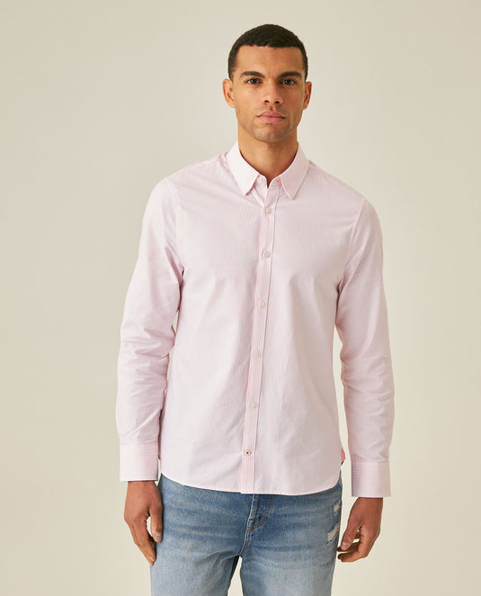 Men´s Slim Fit Striped Shirt - Pink 63_617H201_ROS161720_0