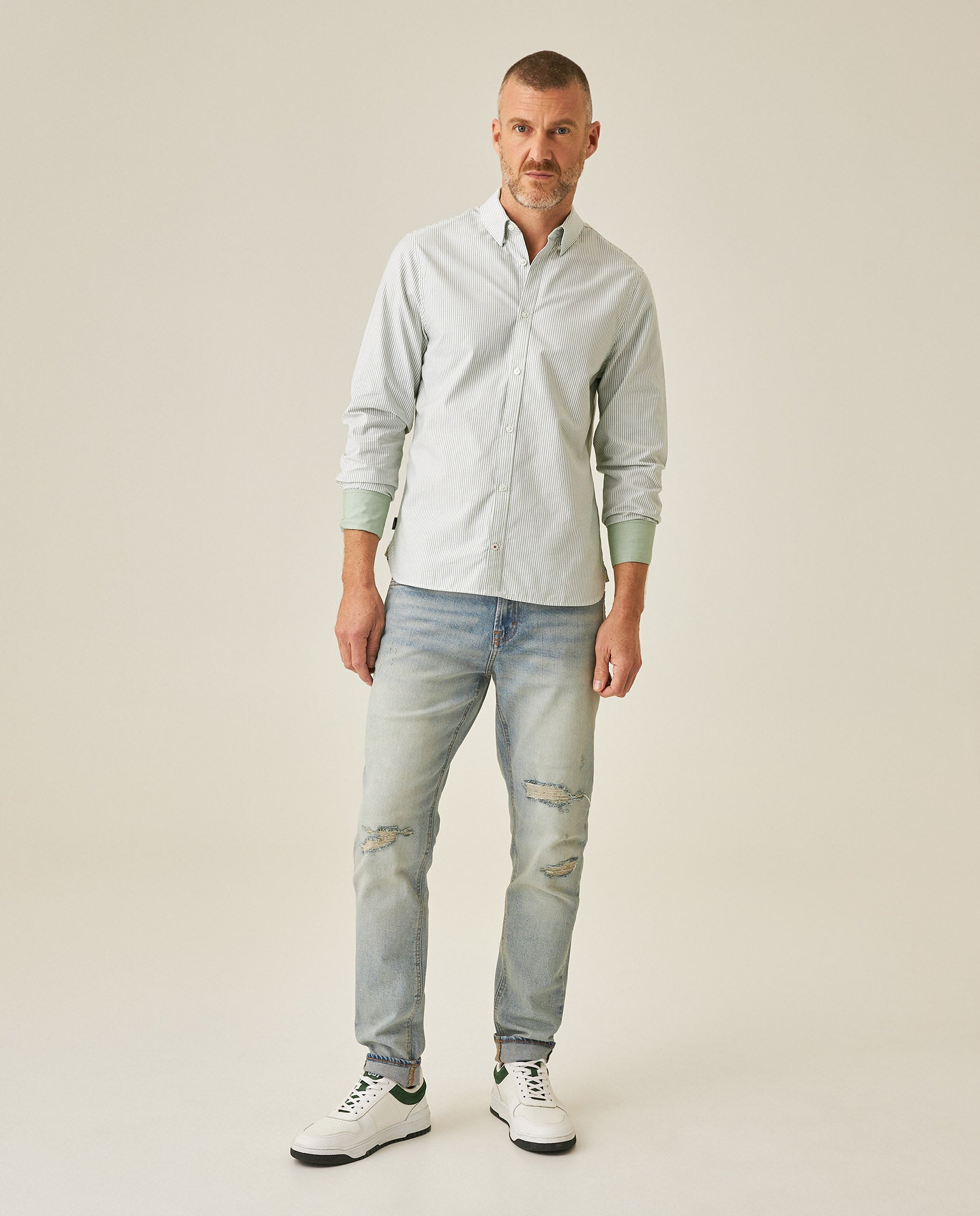 Men´s Slim Fit Striped Shirt - Green 63_617H201_VER170220_4