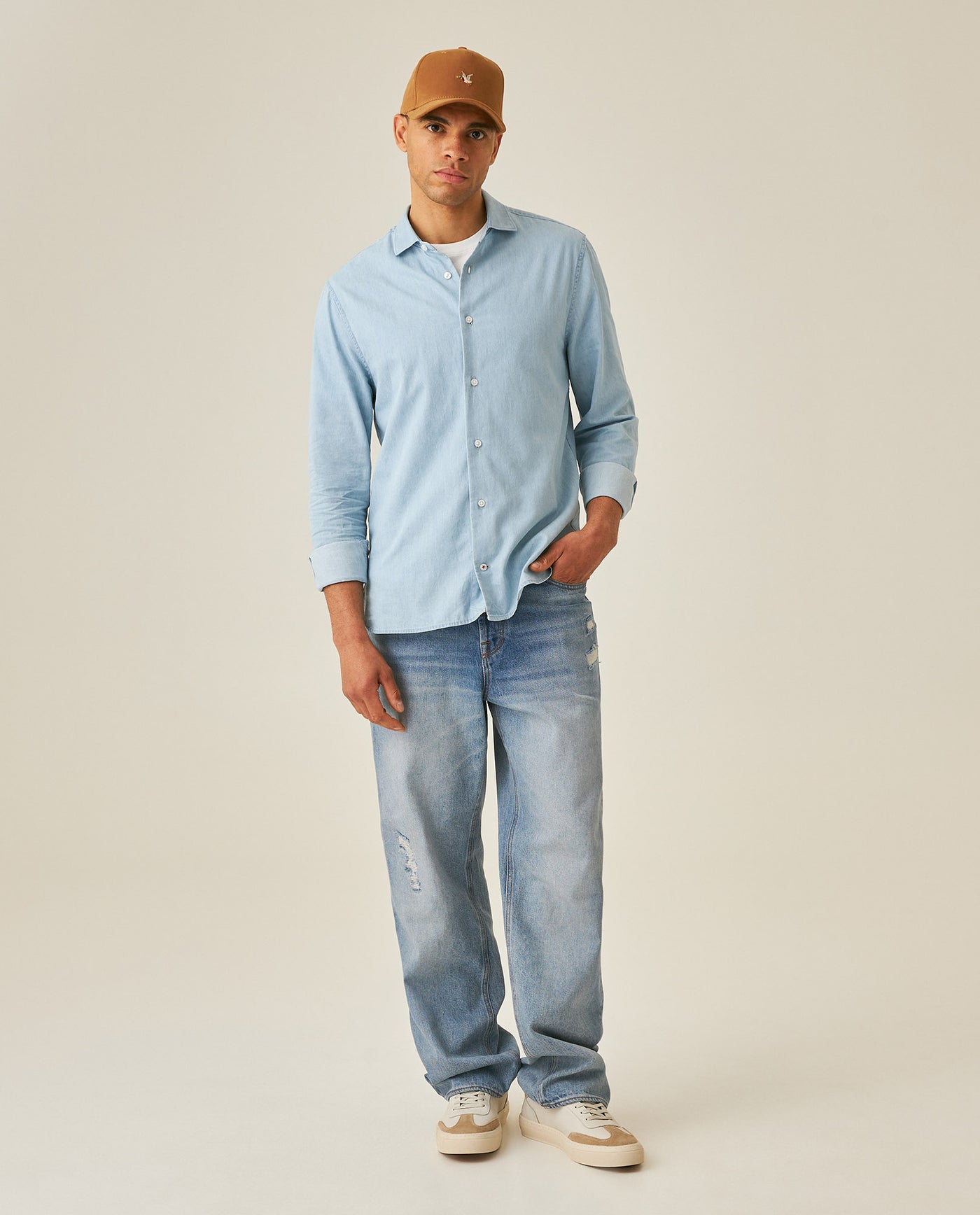 Mens Slim Fit Lightweight Denim Shirt - Blue 63_617H203_AZU154714_4