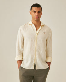 Mens Regular Fit Linen Embroidered Shirt - Yellow 63_617H204_AMA120710_0