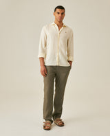 Mens Regular Fit Linen Embroidered Shirt - Yellow 63_617H204_AMA120710_4