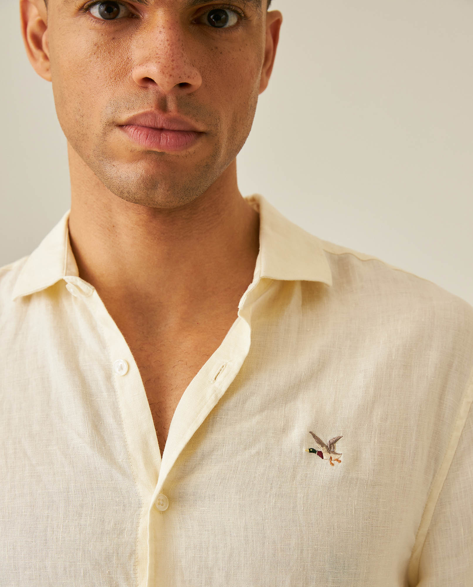 Mens Regular Fit Linen Embroidered Shirt - Yellow 63_617H204_AMA120710_5
