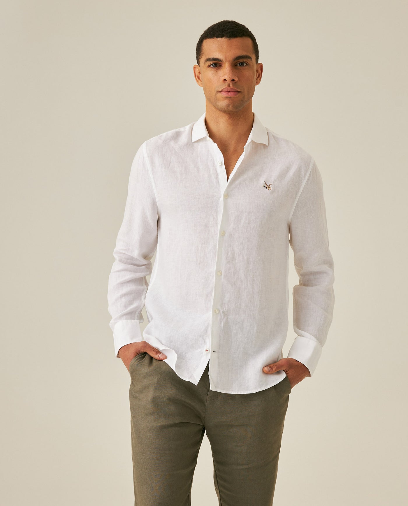 Mens Regular Fit Linen Embroidered Shirt - White 63_617H204_BLA110601_0