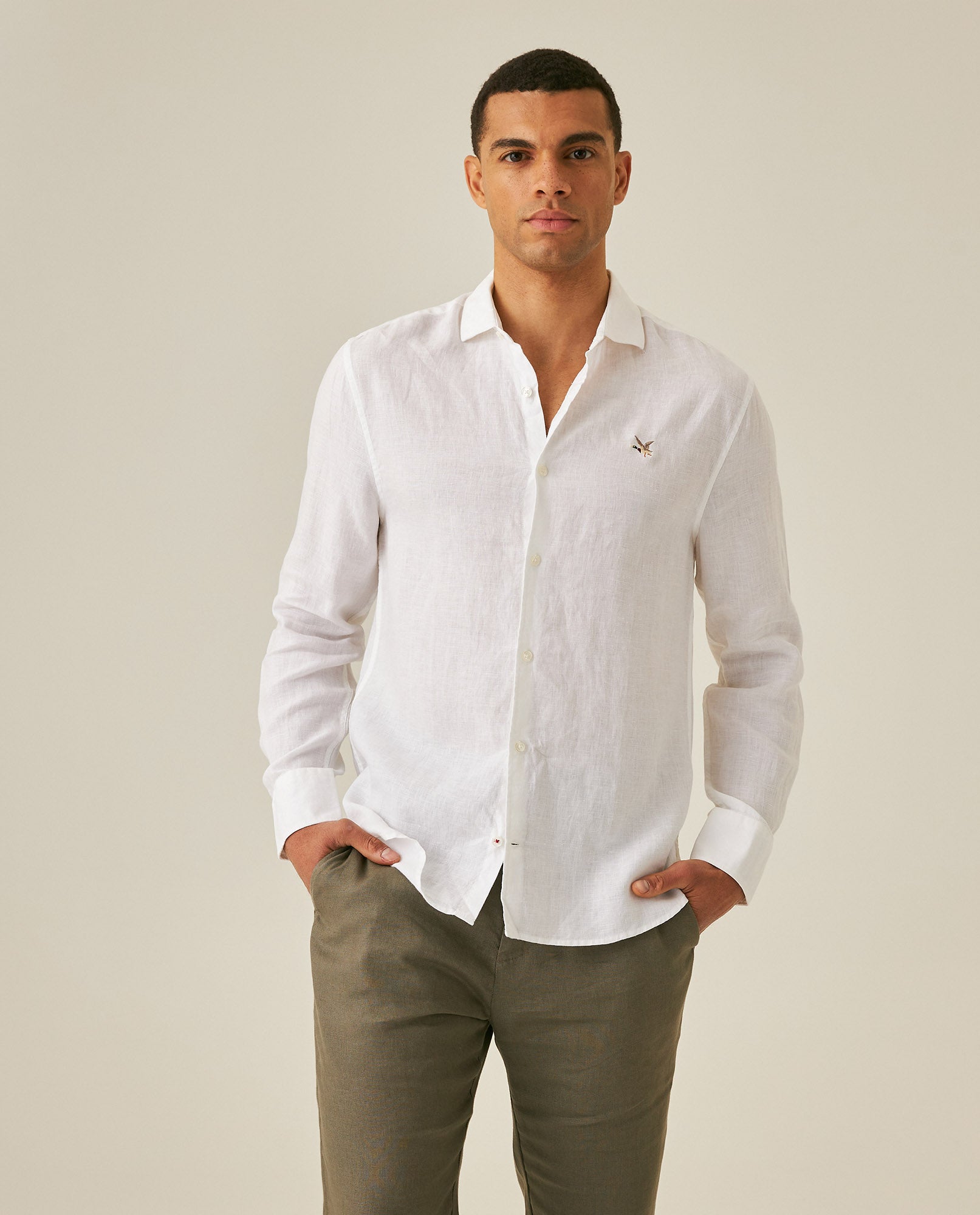 Mens Regular Fit Linen Embroidered Shirt - White 63_617H204_BLA110601_0