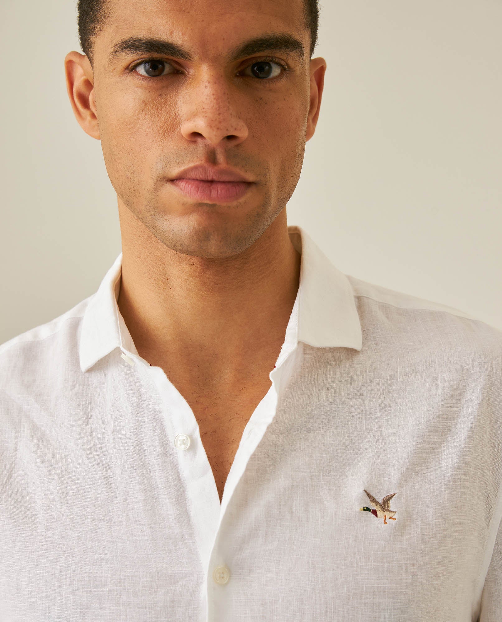 Mens Regular Fit Linen Embroidered Shirt - White 63_617H204_BLA110601_5