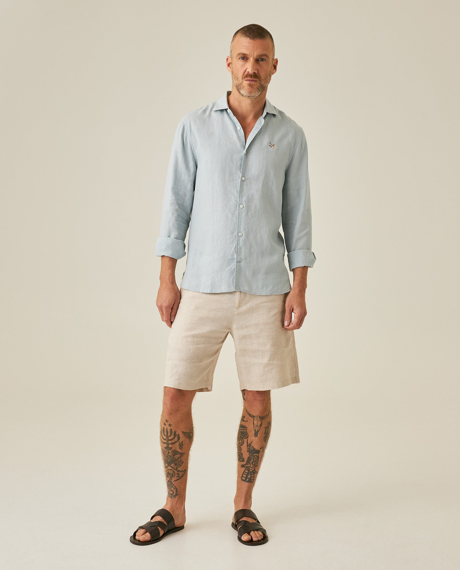 Mens Regular Fit Linen Embroidered Shirt - Gray 63_617H204_GRI144105_4