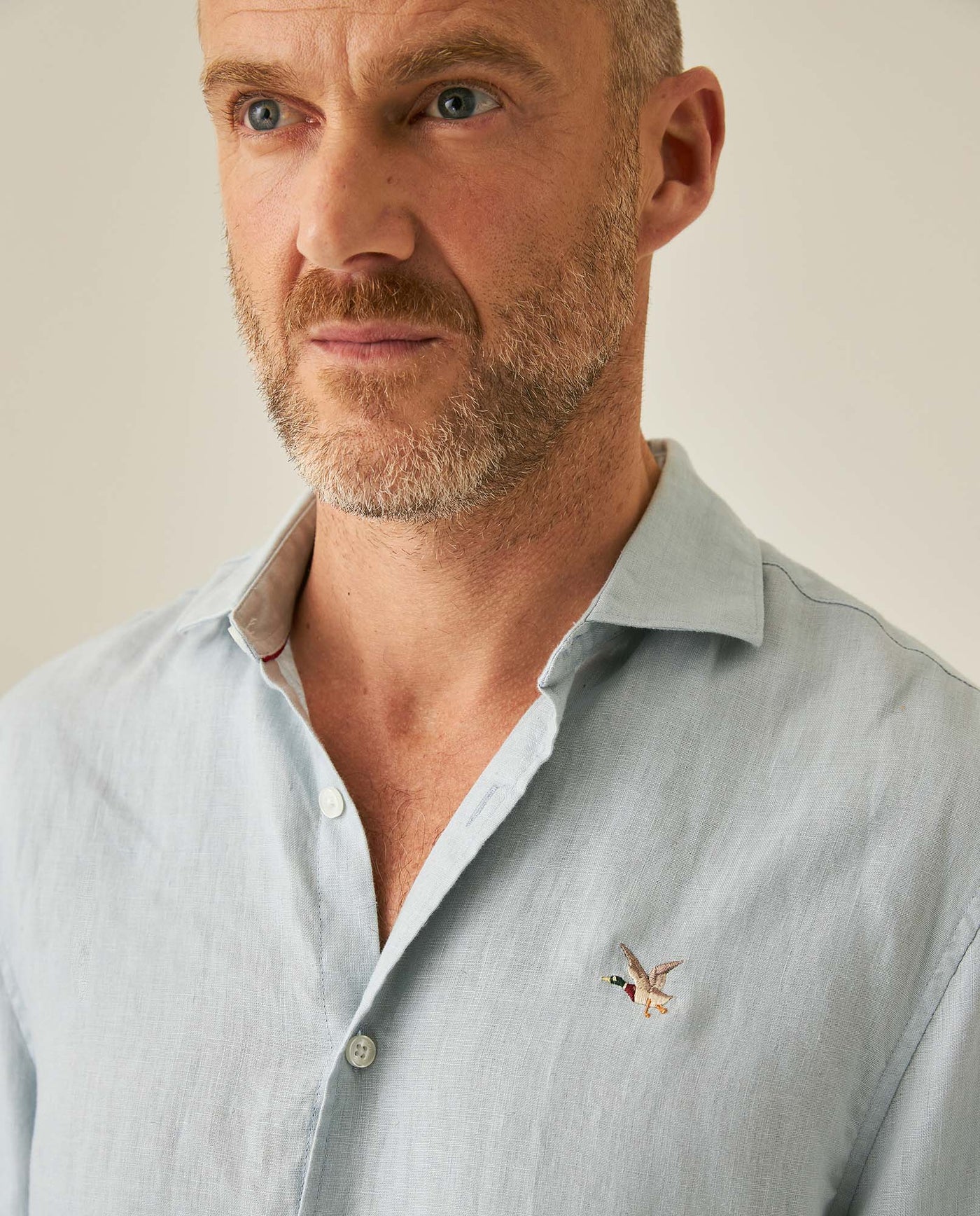 Mens Regular Fit Linen Embroidered Shirt - Gray 63_617H204_GRI144105_5